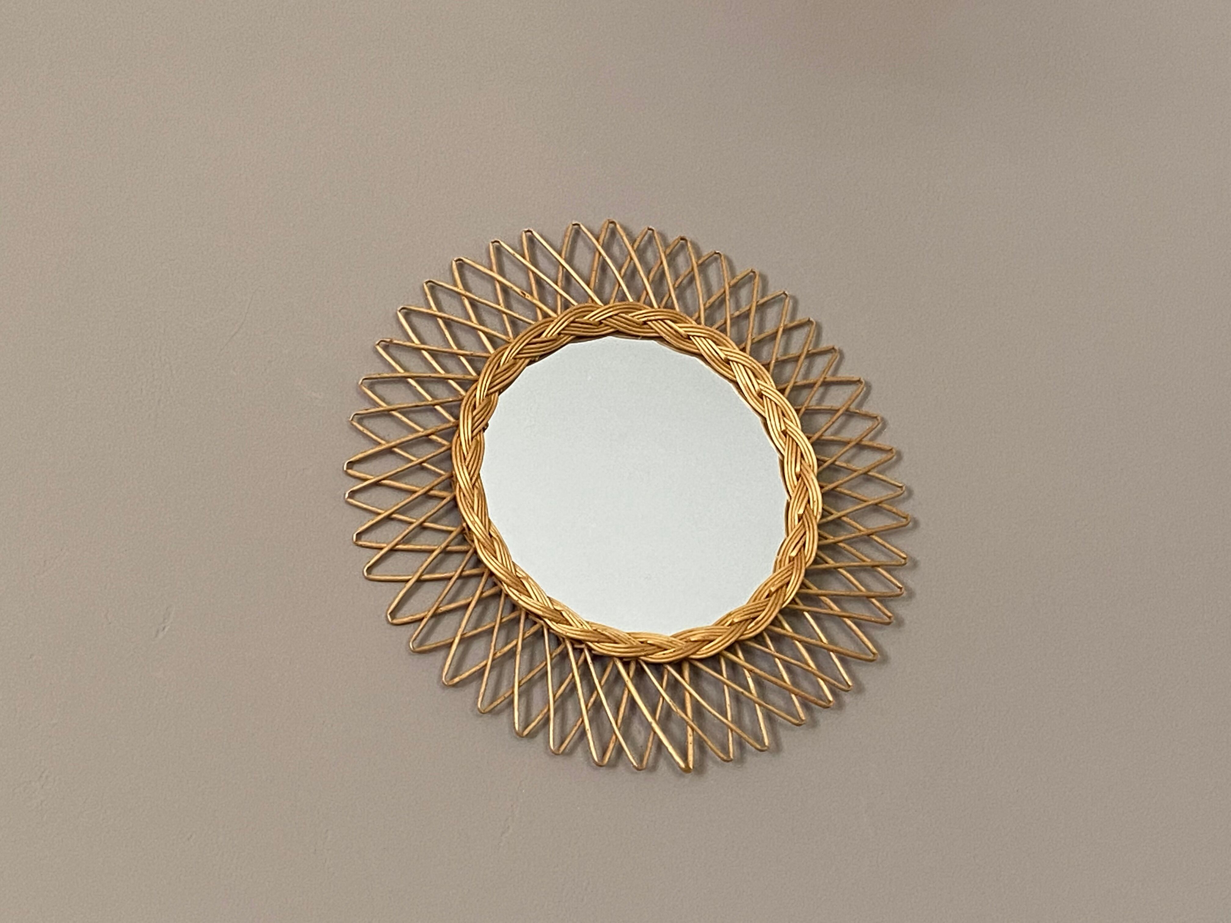 Mirror sun in braided rattan 1960, 46cm