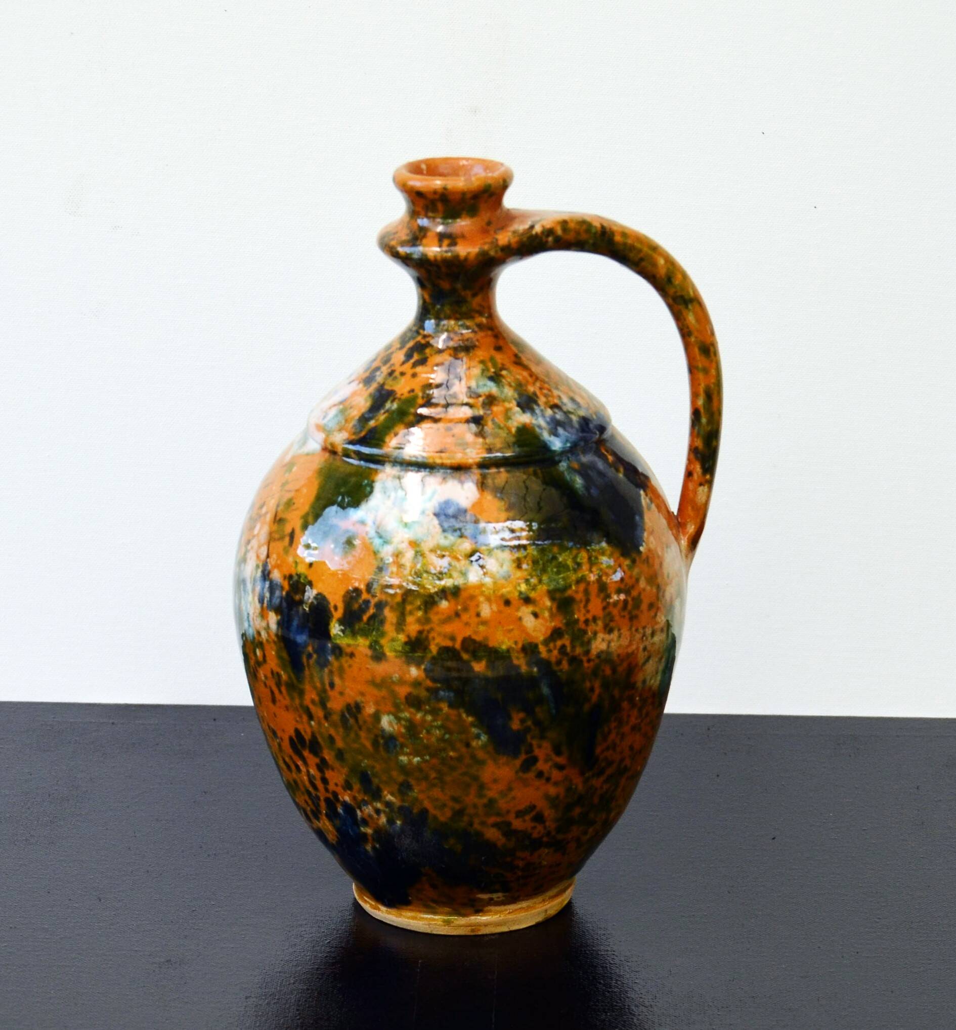 Very Decorative Water Jug Glazed Teimel Istvan Obanya Boros kancso pottery
