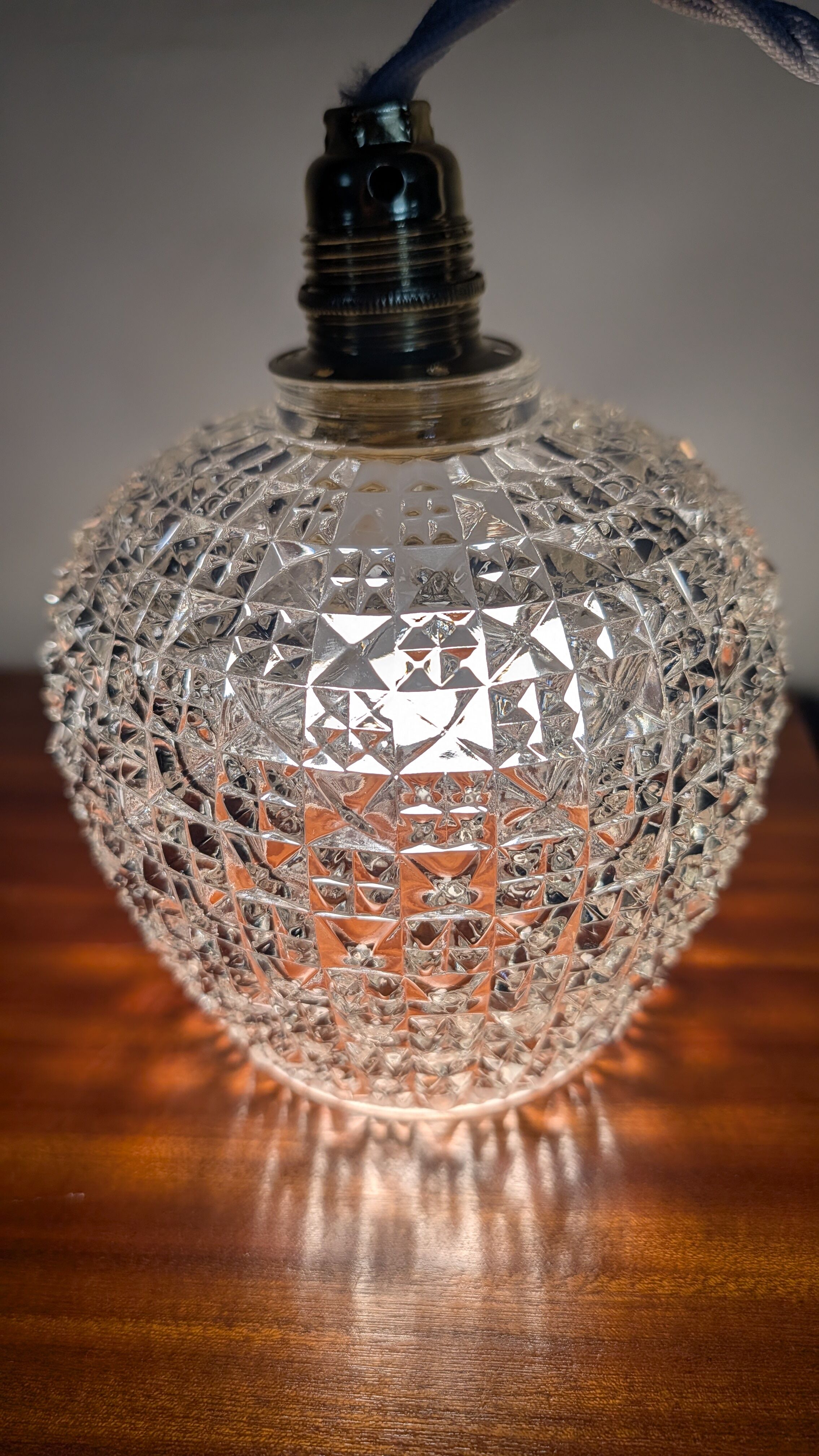 Pyramid relief pressed glass tulip light fixture — 1960s/70s