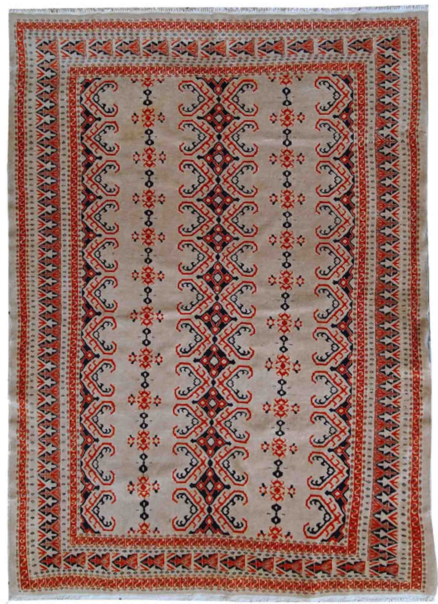 Vintage carpet Uzbek Bukhara handmade 127cm x 173cm 1960s, 1C491