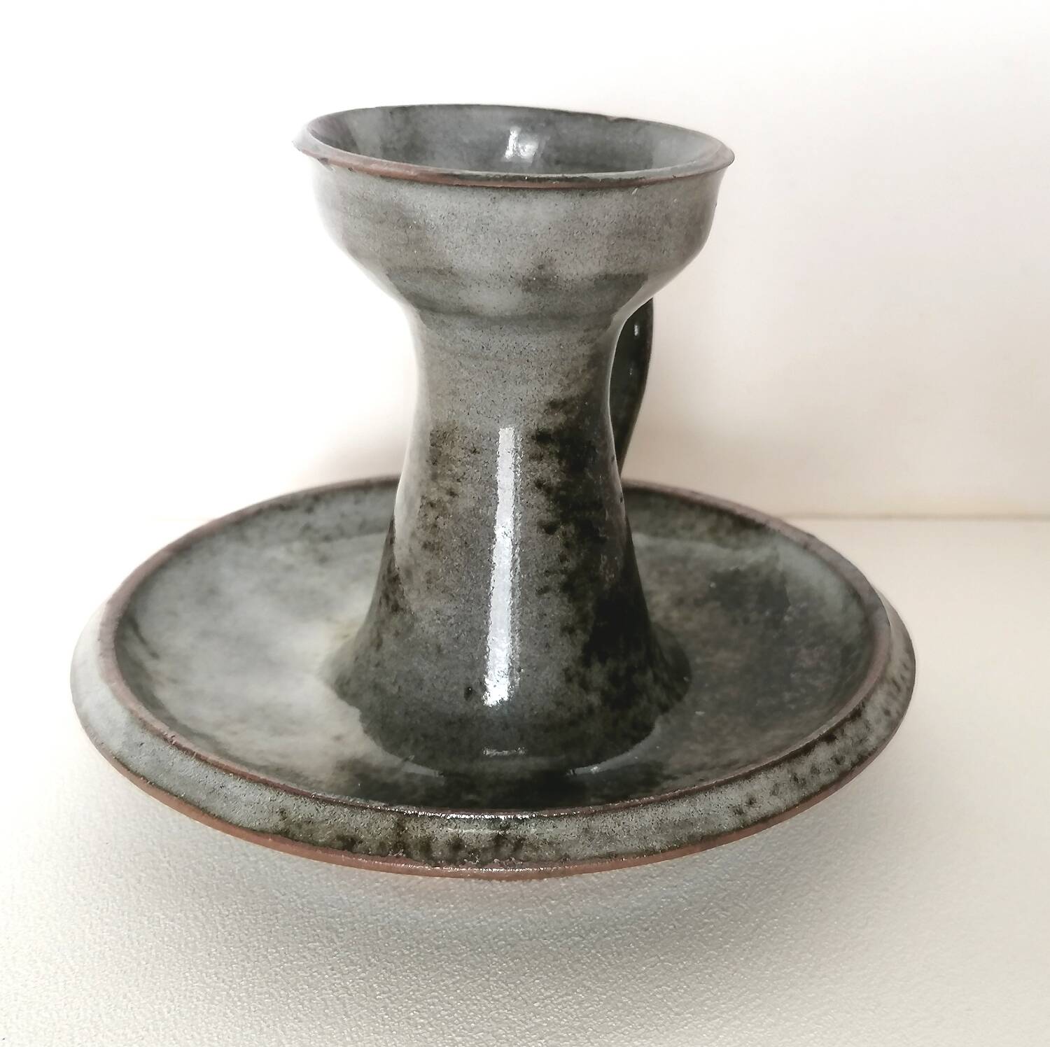 Candlestick signed Thierry and Chantal Robert in enamelled Loir sandstone