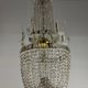 Important lustre sac de perle en cristal taillé navette, vers 1800