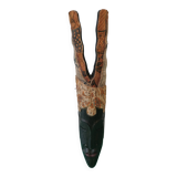 Ethnic wall mask carved wood and printed fabric – 101 cm