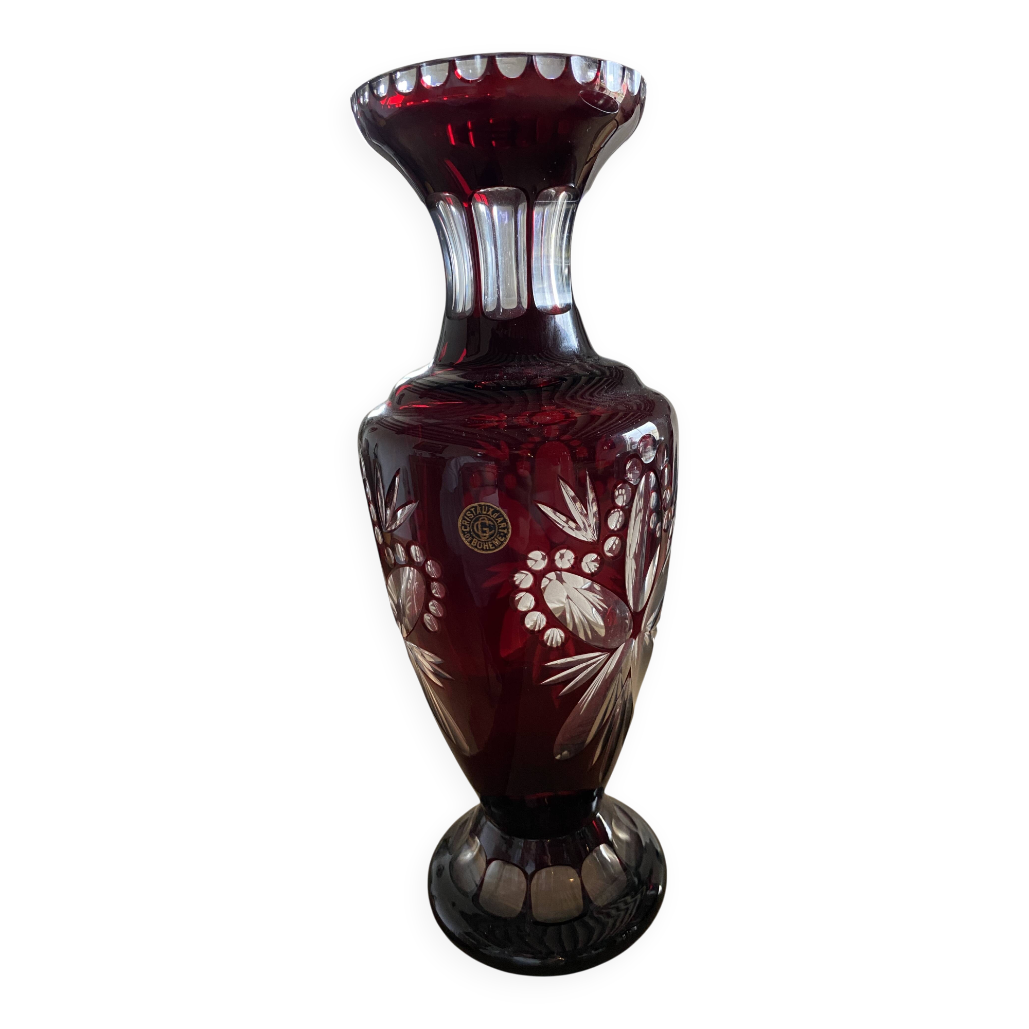 Ruby red cut Bohemian crystal vase - Bohemia Crystal