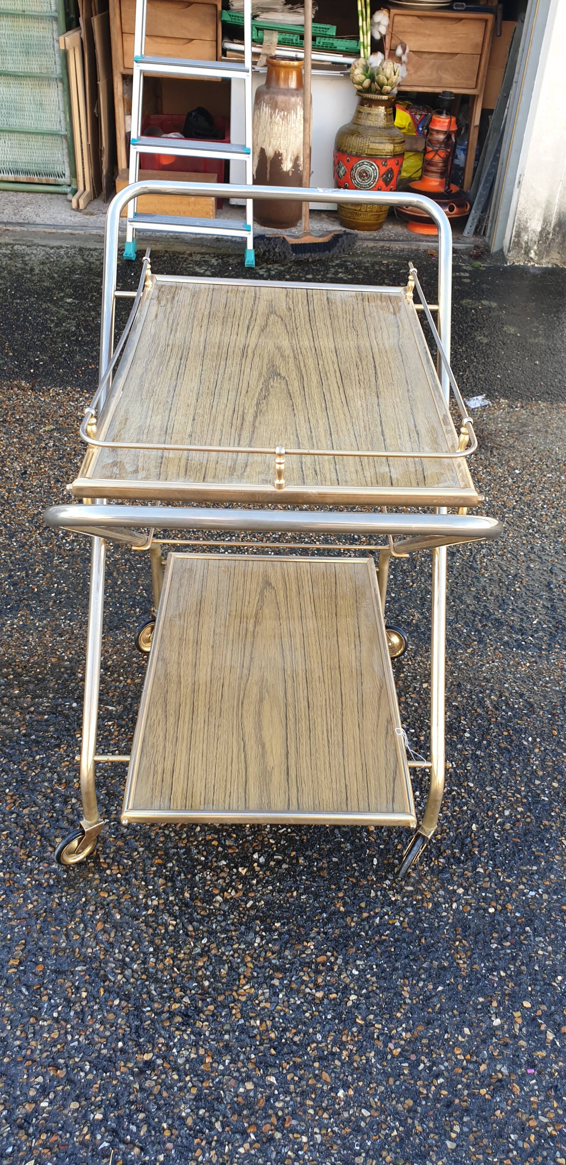 Vintage folding serving table on wheels