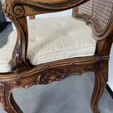 Regency canned armchair in carved walnut