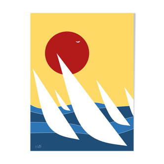 Regatta, minimalist art - Illustration 30x40