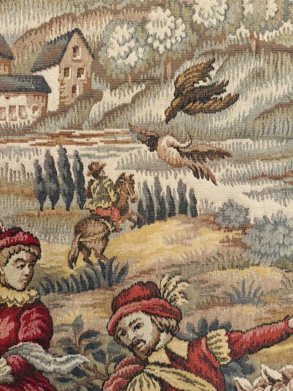 Grande tapisserie murale – scène de cavaliers – 150 × 165cm