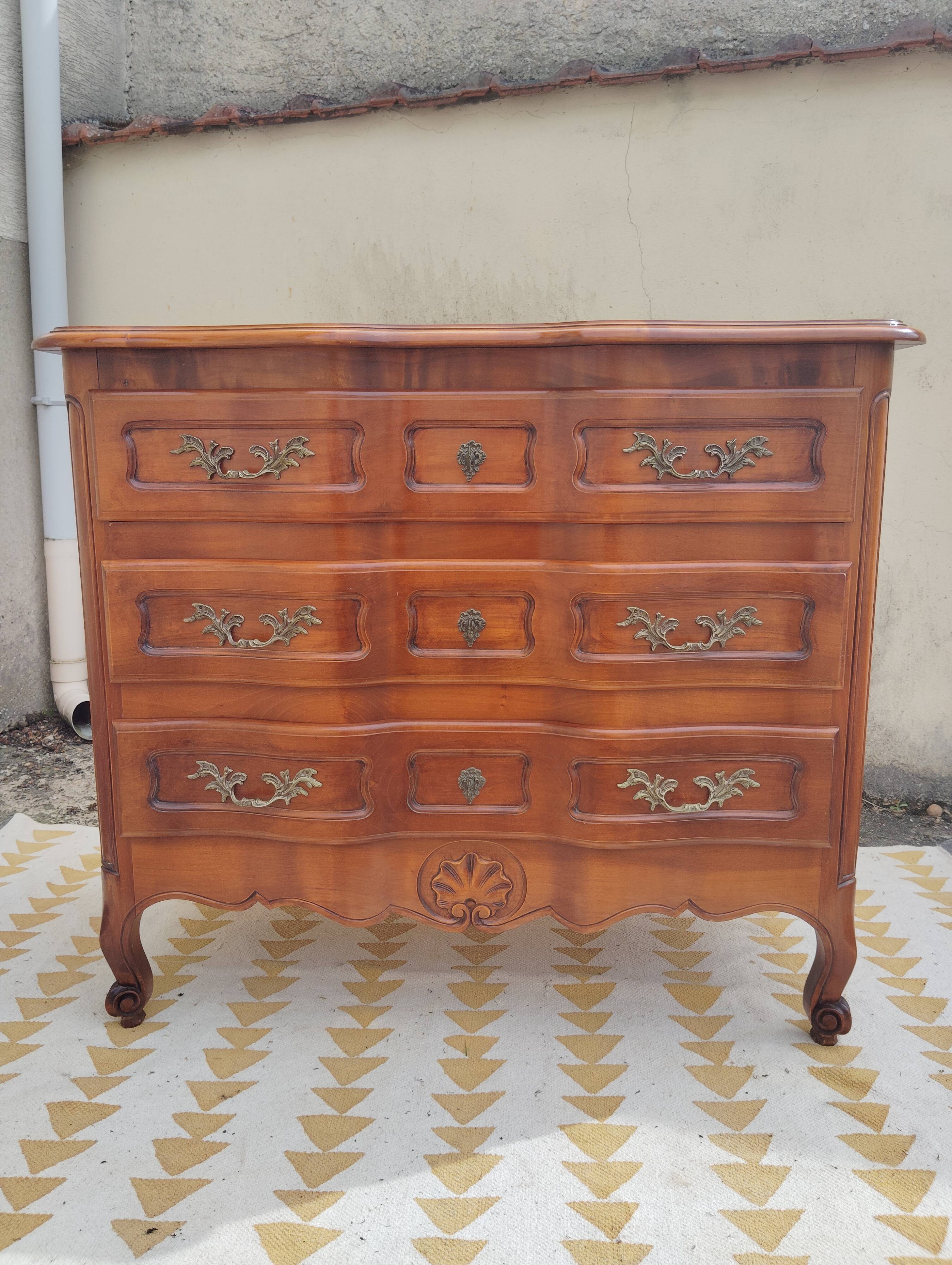 Small cherry crossbow chest of drawers, Regency/Louis XV style