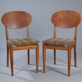 2 teak and velvet chairs - Denmark 50s/60s