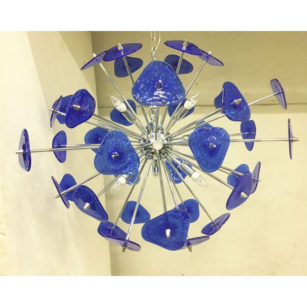 Lustre spoutnik en verre spoutnik en trèfle bleu