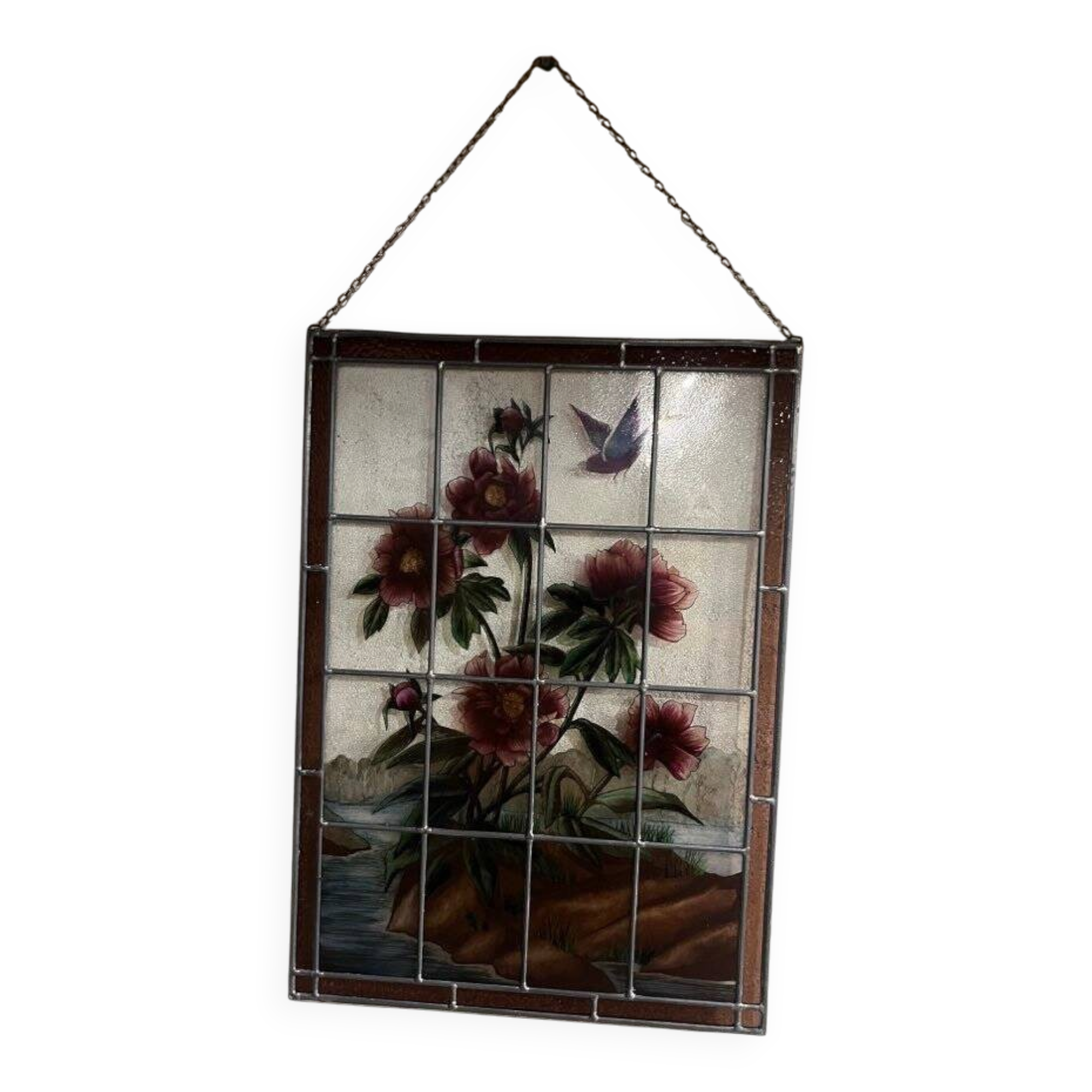 Stained glass "vegetation with peonies"