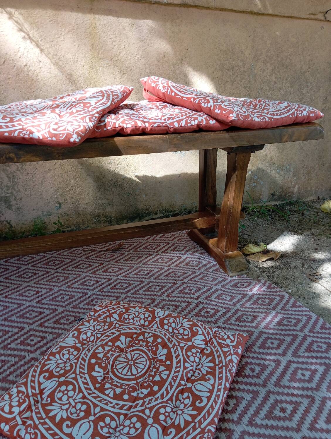 Pair of solid cherry wood farmhouse benches, 1950/60