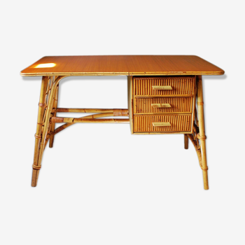 Bureau en rotin et bambou vintage