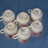 6 vintage cups Sarreguemines - stencil decoration