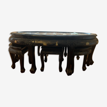 Chinese oval black laque table