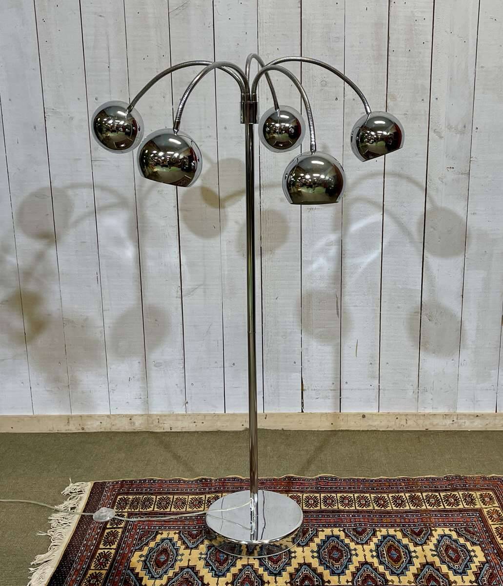 1980s chrome floor lamp with 5 adjustable branches