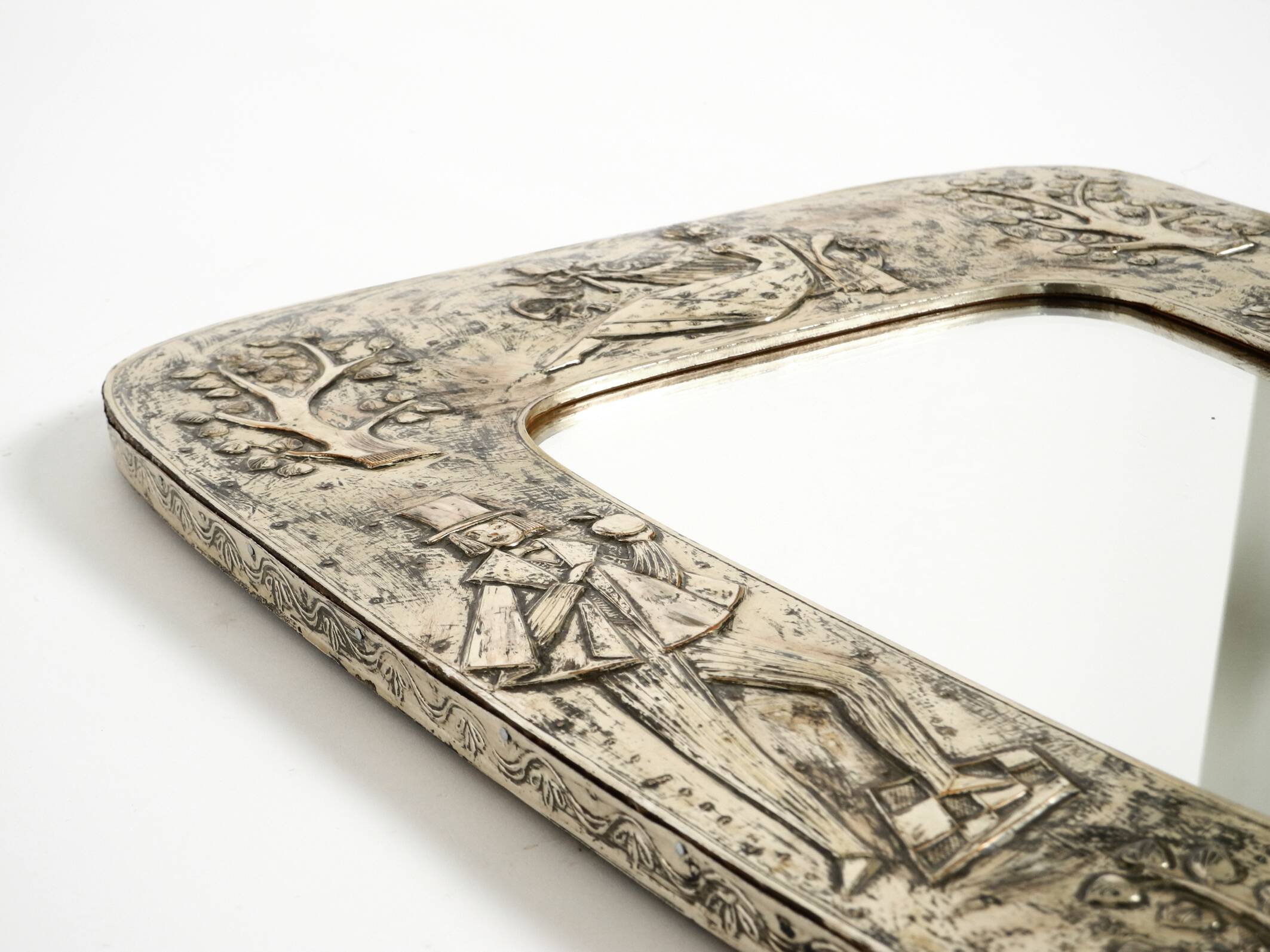 Beautiful Mid-Century Modern Wall Mirror with a Silver-Plated Frame