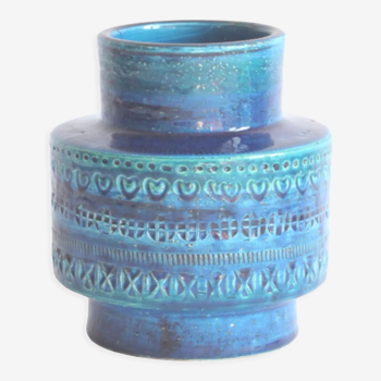 Vase en céramique bleu Rimini par Aldo Londi pour Bitossi 1960S
