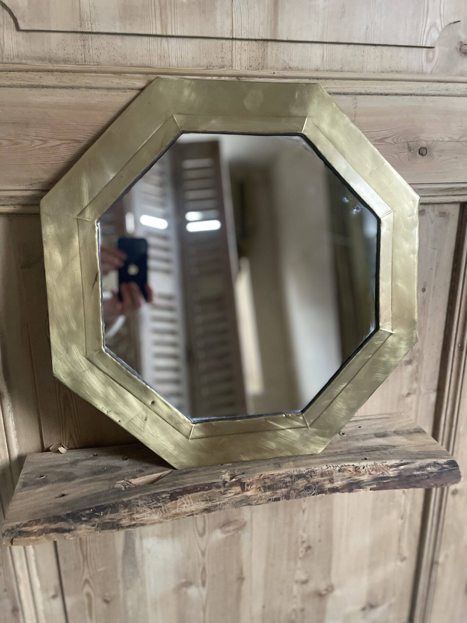 Hexagonal brass mirror