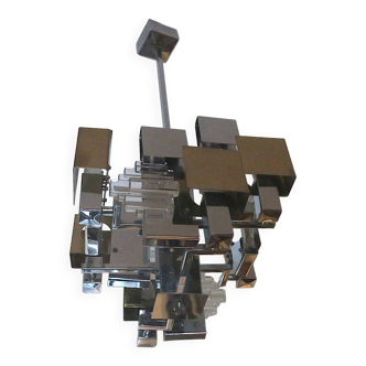 Italian Modern Cubist Chandelier Sciolari 1960s