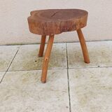 small vintage brutalist wooden tripod side table