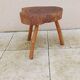 small vintage brutalist wooden tripod side table