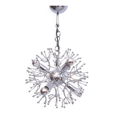 Lampe de plafond Sputnik en chrome par Angelo Gaetano Sciolari, années 1970.