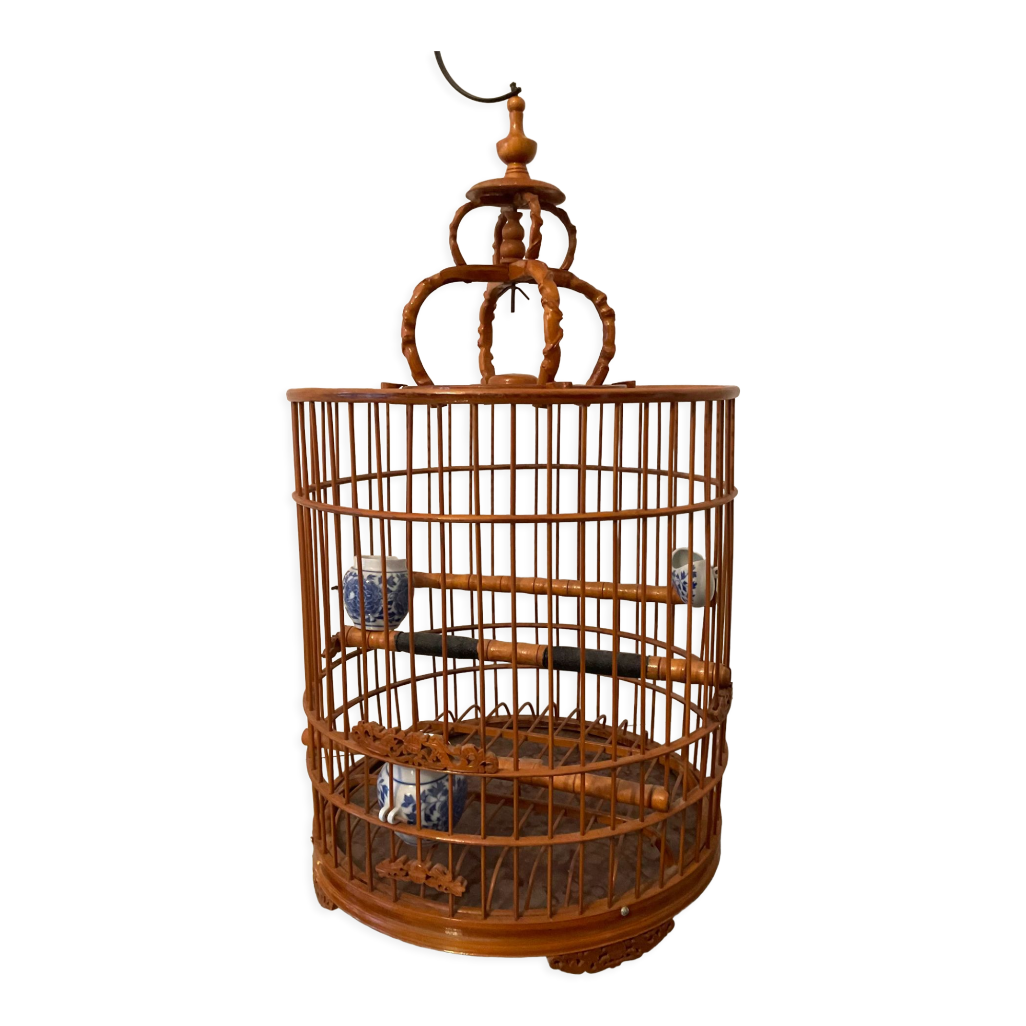 Ancienne cage à oiseaux en bois et rotin
