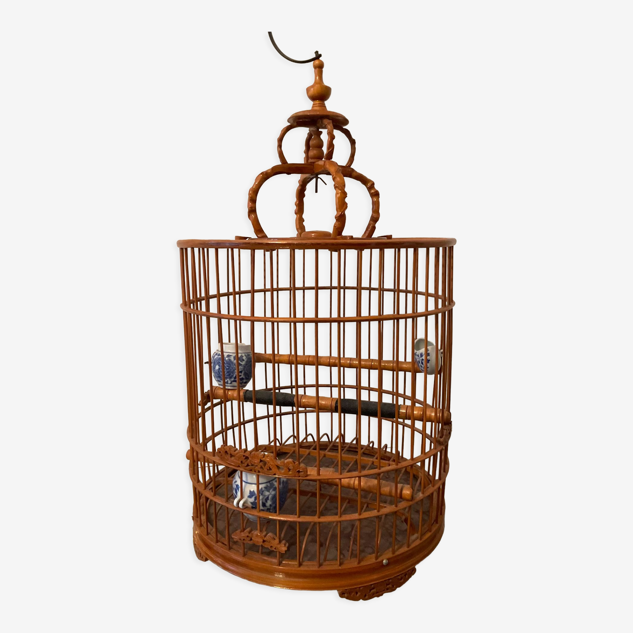 Ancienne cage à oiseaux en bois et rotin