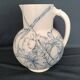 Pitcher jug vase earthenware floral decor blue early 20th century