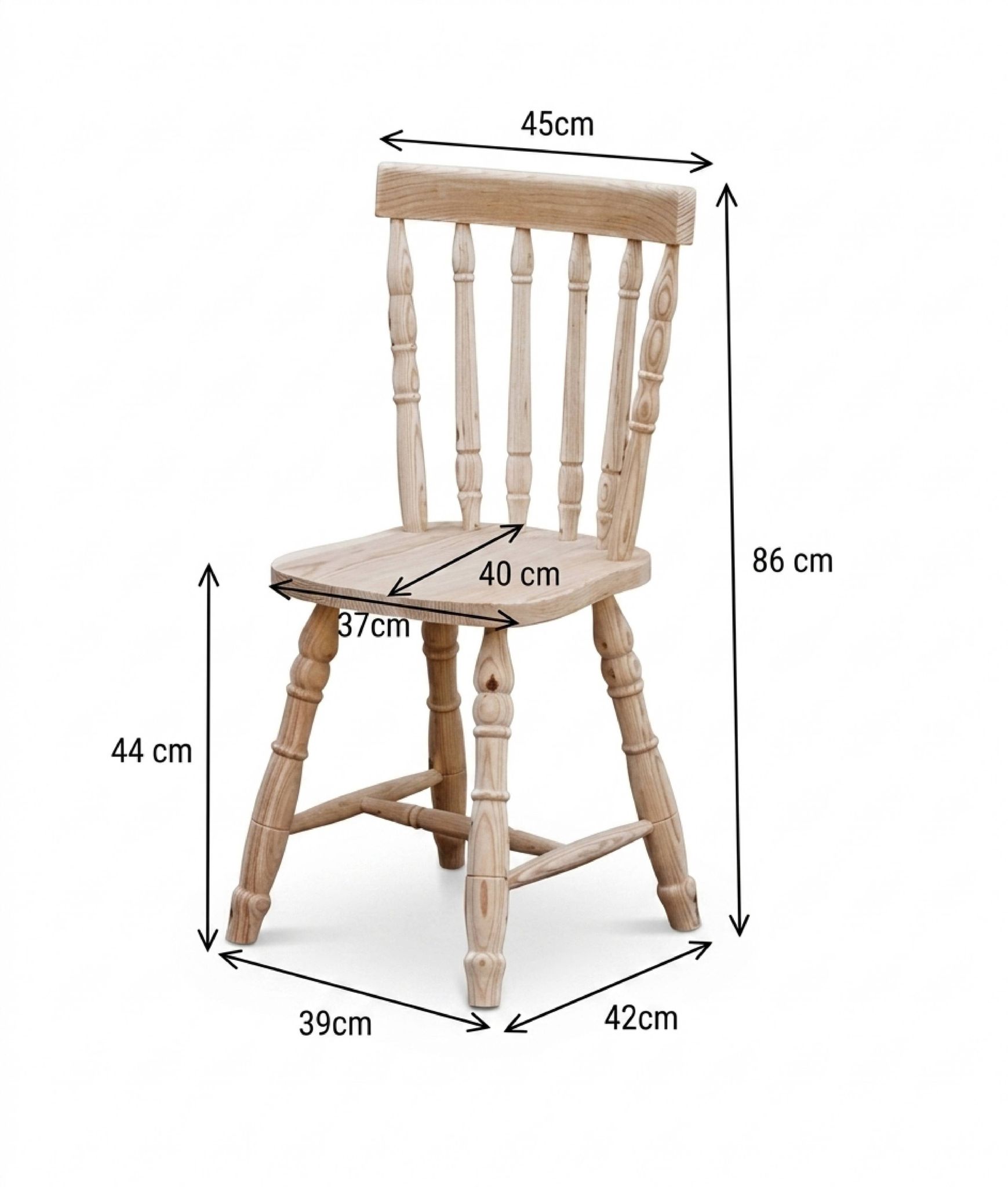 Chaise rétro en pin massif brut avec barreaux tournés
