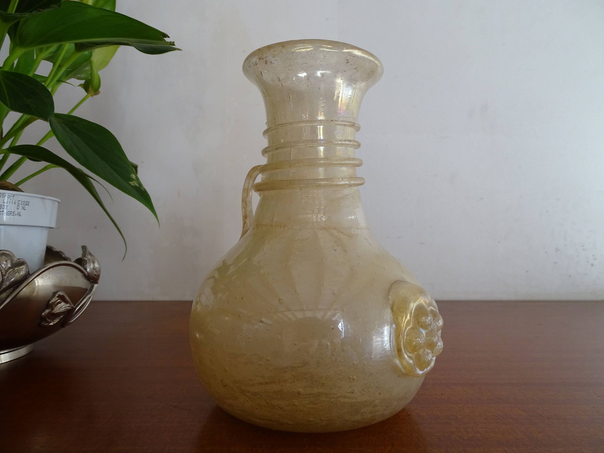 Vase with handle Scavo Seguso Vetri d'Arte iridescent glass Murano 1950
