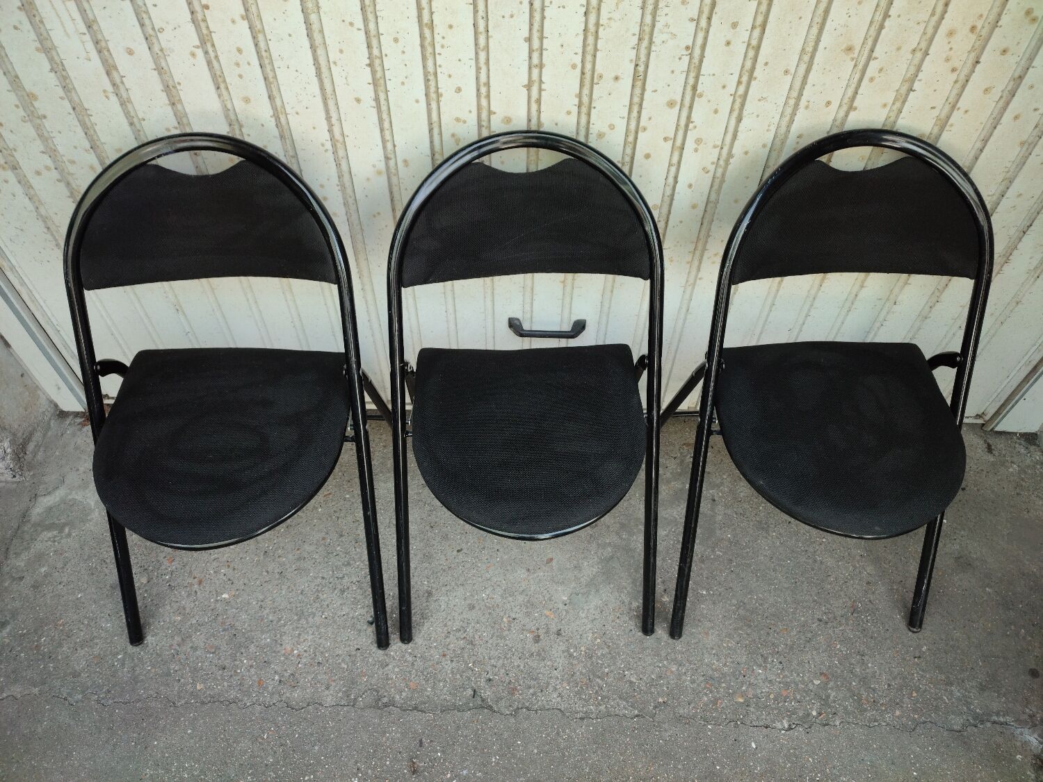 3 folding chairs bergeraul samba vintage black metal fabrics