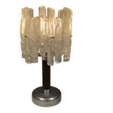 Table lamp with a teak ‘trunk’, silver-coloured metal base, acrylic shade