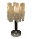 Table lamp with a teak ‘trunk’, silver-coloured metal base, acrylic shade