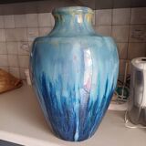 Imposing Ceramic in blue Flamé stoneware, Pierrefonds diameter 1915-1925