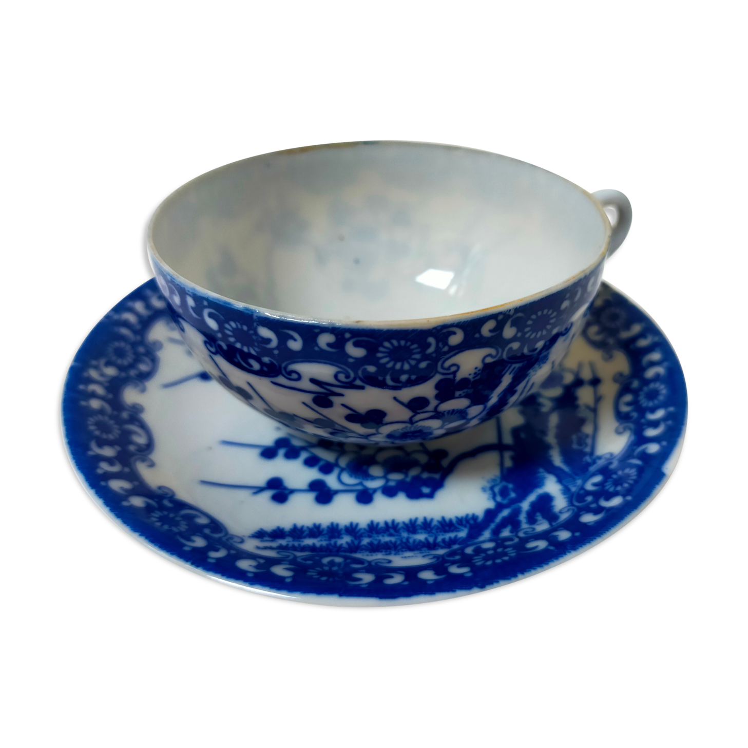 tea cup and Japanese saucer in blue and white porcelain