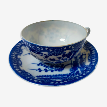 tea cup and Japanese saucer in blue and white porcelain