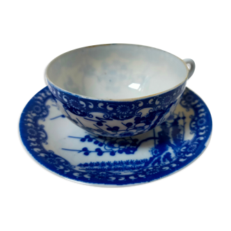 tea cup and Japanese saucer in blue and white porcelain