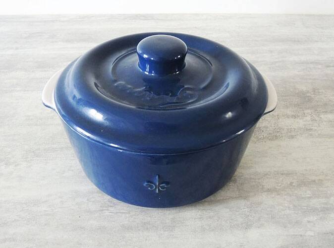 Old fontignac blue ceramic casserole