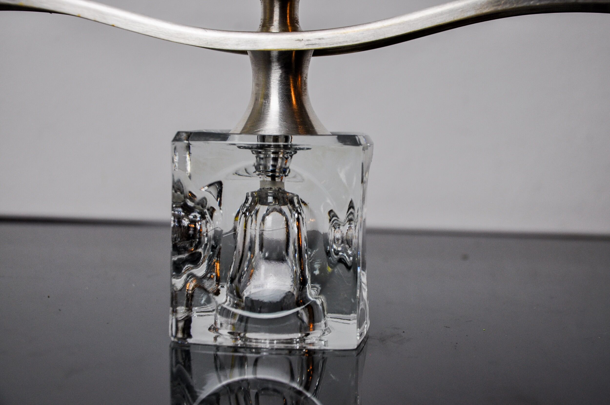 Ice cube candle holder by Peill & Putzler, 3 flames, glass and silver-plated metal, Germany, 1970