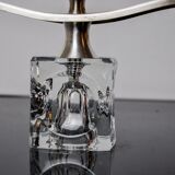 Ice cube candle holder by Peill & Putzler, 3 flames, glass and silver-plated metal, Germany, 1970