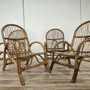 Quatre fauteuils en osier vintage, années 1970