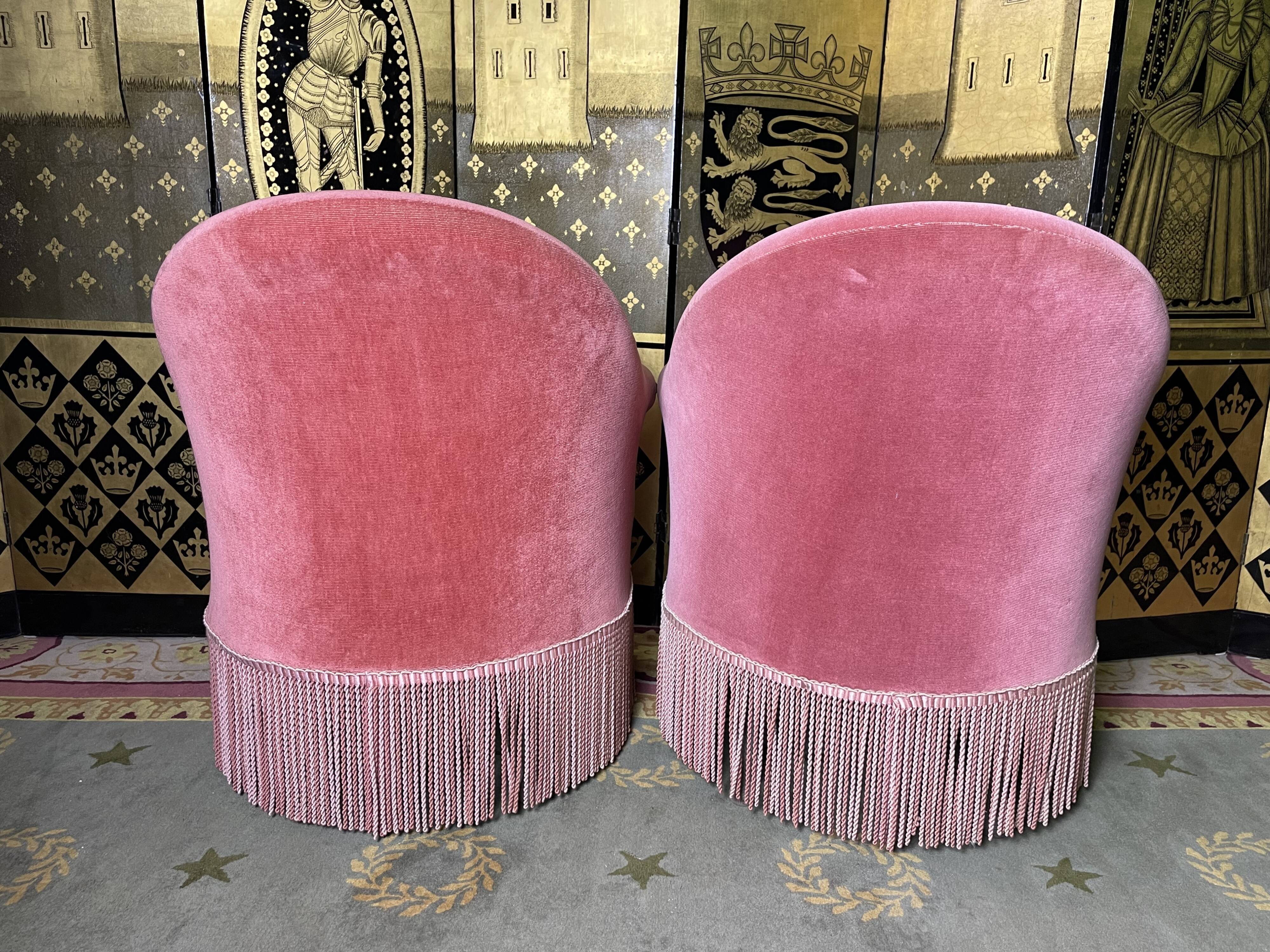 Pair of toad armchairs style Napoleon III pink velvet