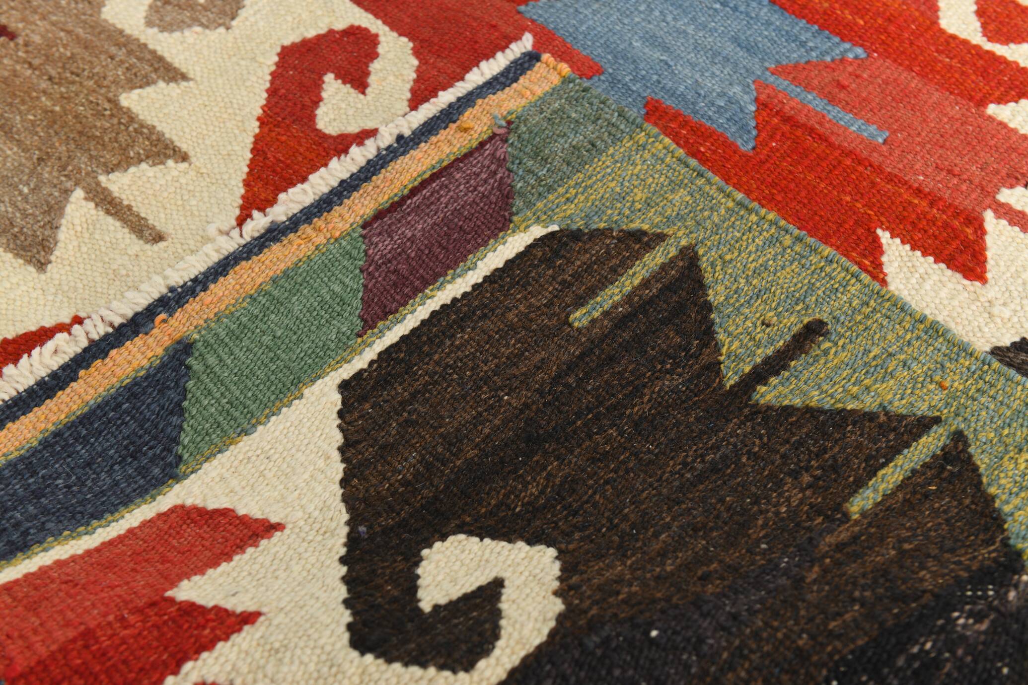 8x12 Multicolor Geometric Vintage Kilim Rug, 252x361Cm