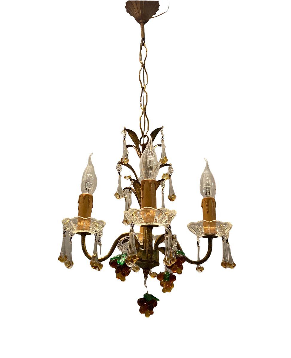Italian Gold Gilded Murano Glass Fruit Chandelier