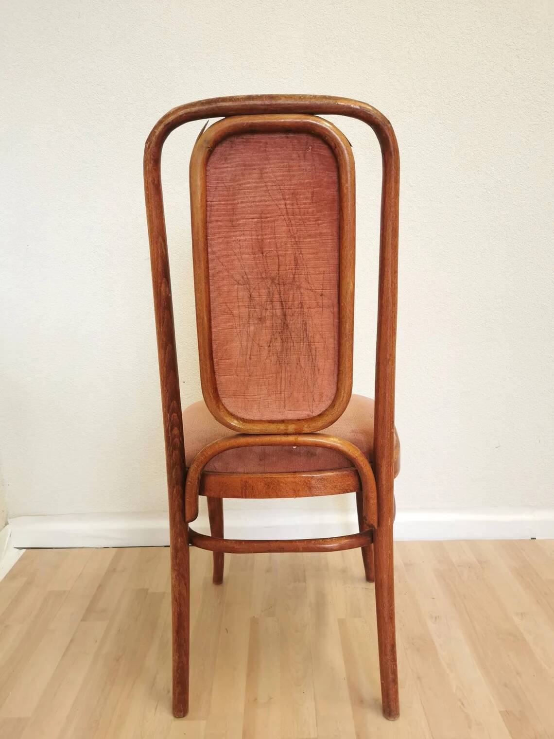 Vintage Thonet Style Bentwood Dining Chair: High Back, Cushioned Seat Pink