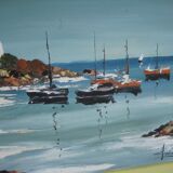 Oil on canvas signed, sailboats in brittany