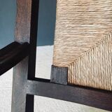 Low Arts & Crafts Oak & Rush Armchair, Belgium 1920s